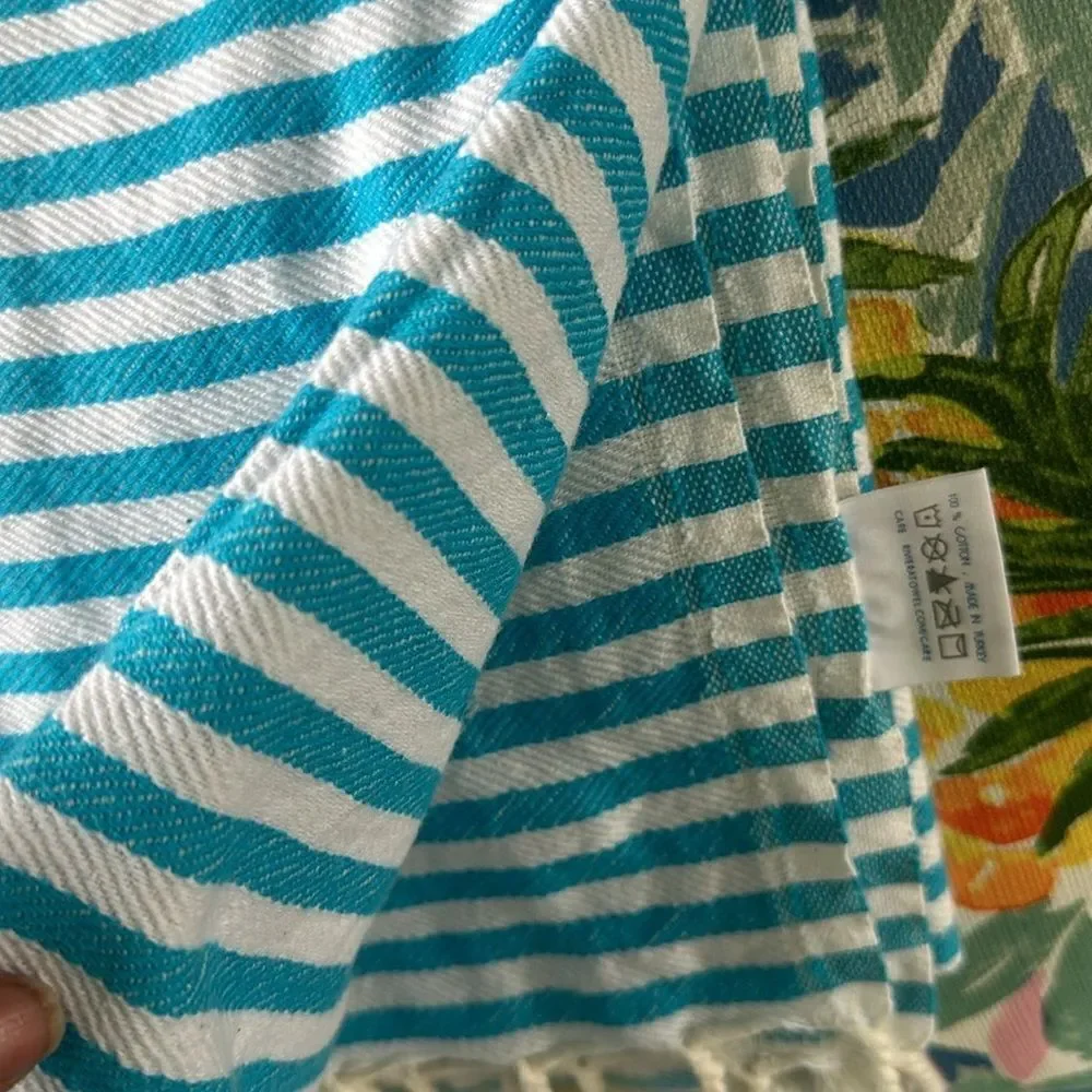 Riviera Striped Fringed Cotton Throw Blanket